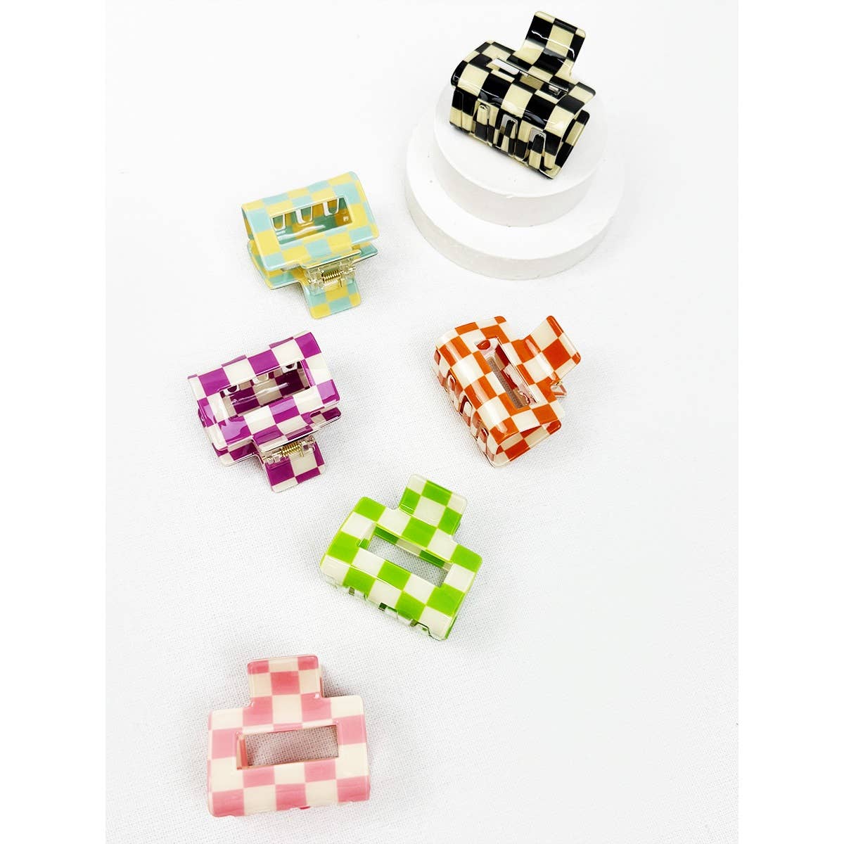 Colorful Checkered Medium Size Hair Clip Claw