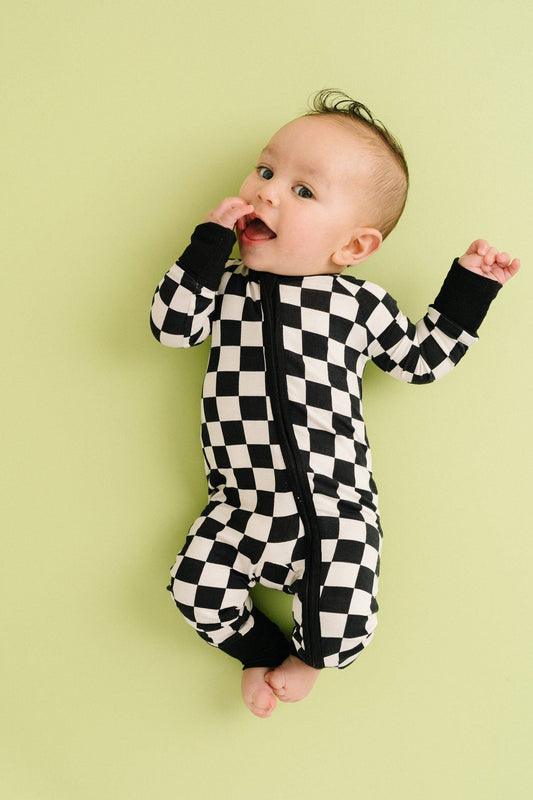 Black Checkered Bamboo Sleeper: 6-12M
