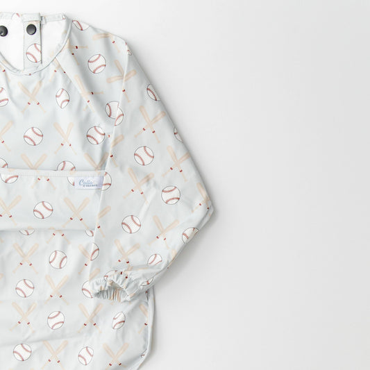The Grayson Long Sleeve Bib - Baseball: Gray / 6-36M