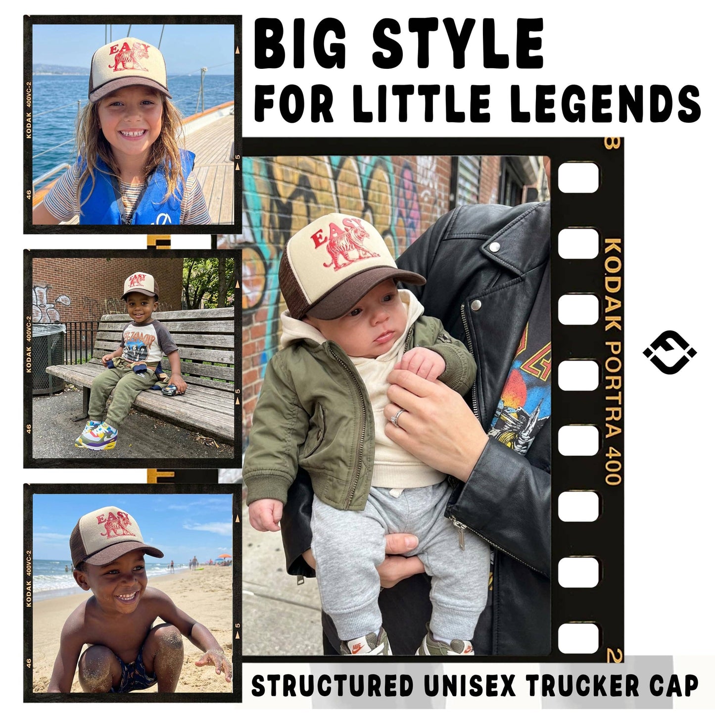 Kid's Trucker Hat: Easy Tiger - Beige/Brown: Medium/Large (2-9 Years)