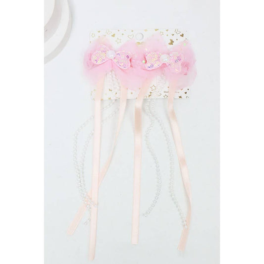 Sequin Bow Long Ribbon Hair Clips