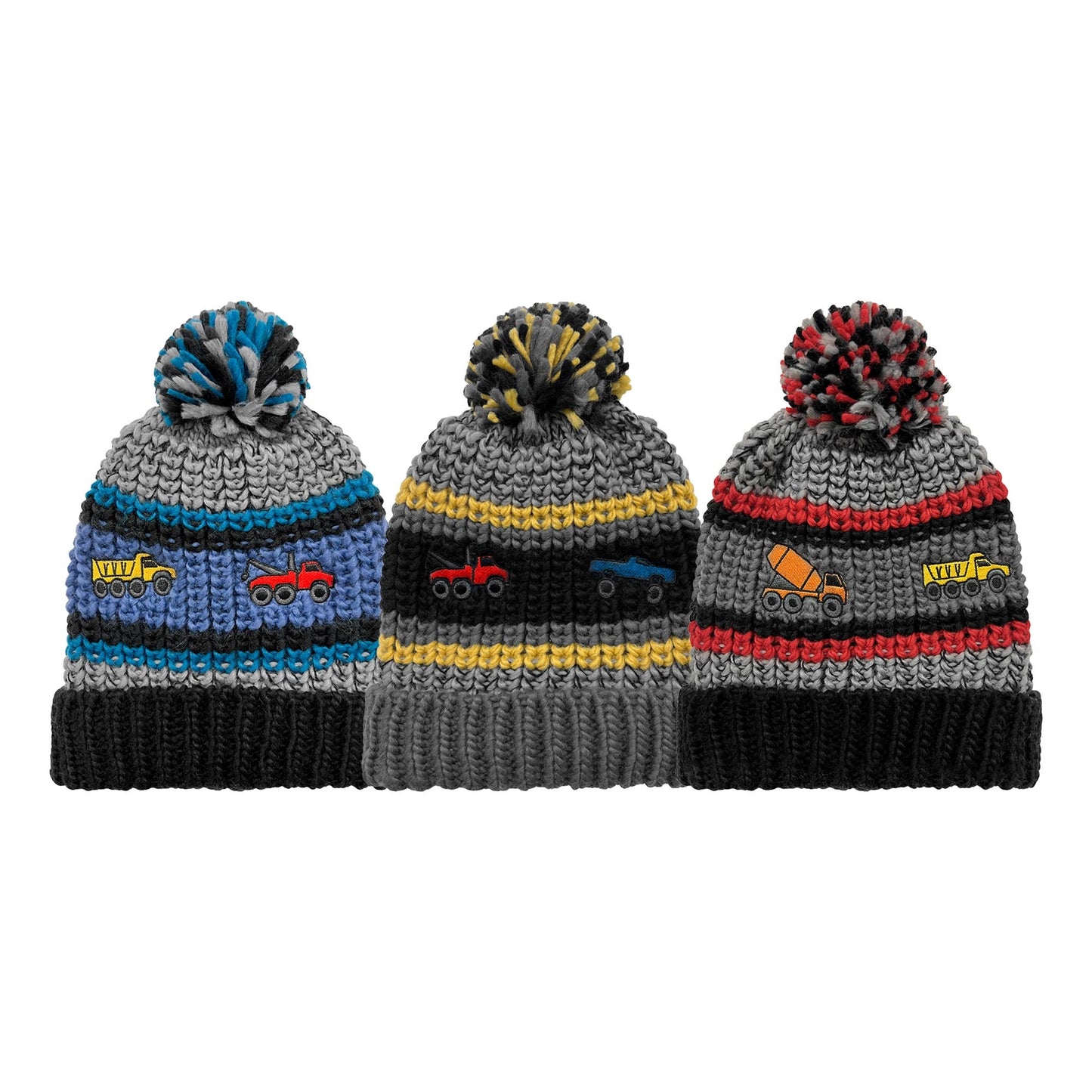 Boys Knit Cuff Hat w. Embroidered Trucks Size 2-4 Toddler
