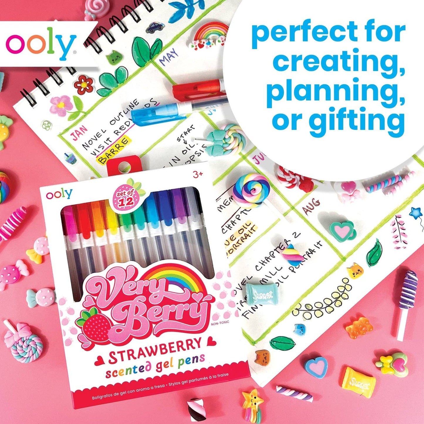 Very Berry Strawberry Scented Gel Pens - Set of 12