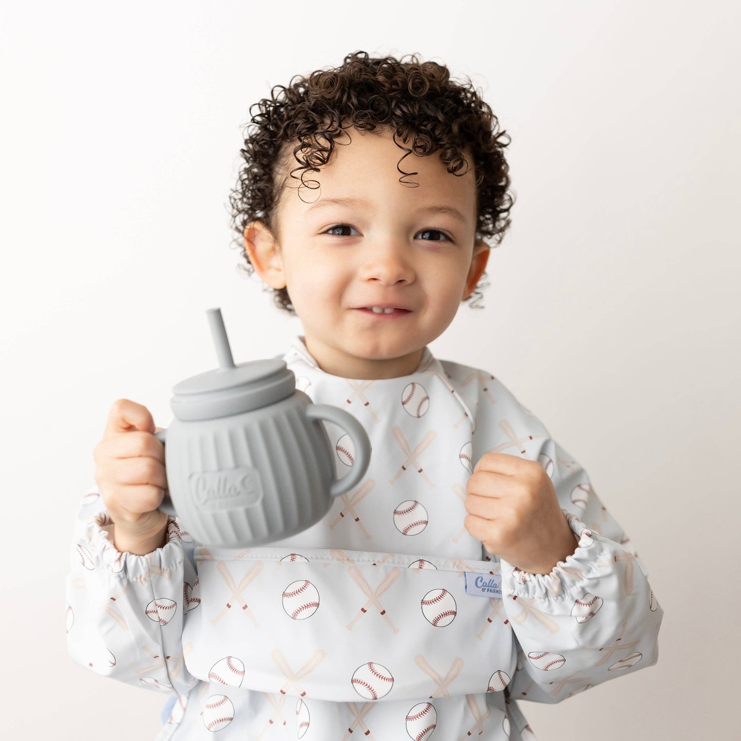 The Grayson Long Sleeve Bib - Baseball: Gray / 6-36M