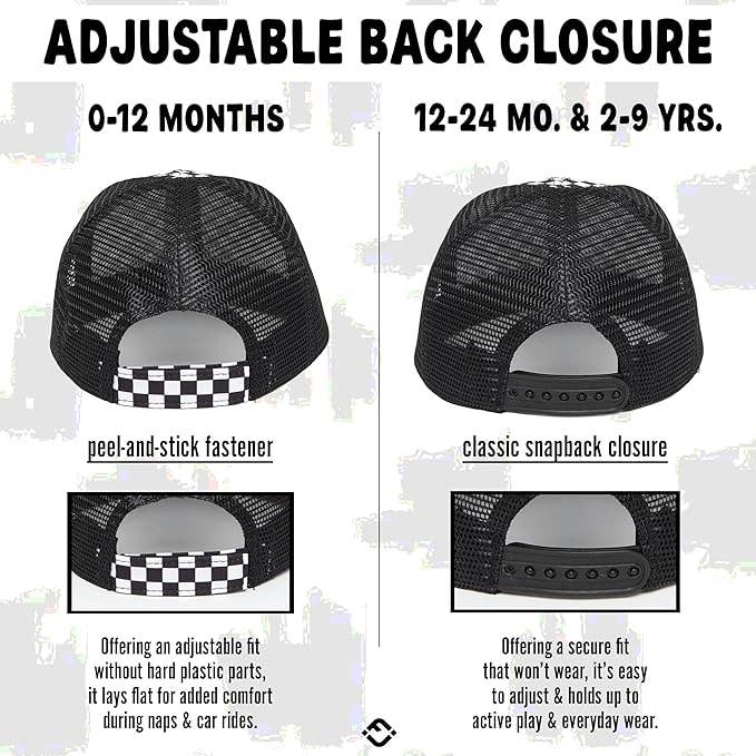 Flat Brim Trucker Hat - Checker/Faux Leather Brim: Kids (2-9 Years)