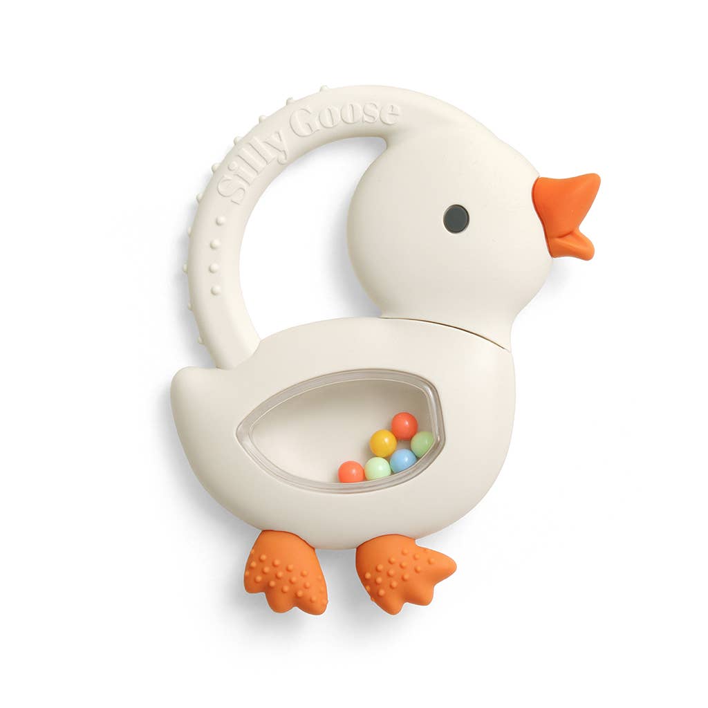 "NEW" Bitzy Shake™ - Silicone Teether with Rattle: Goose