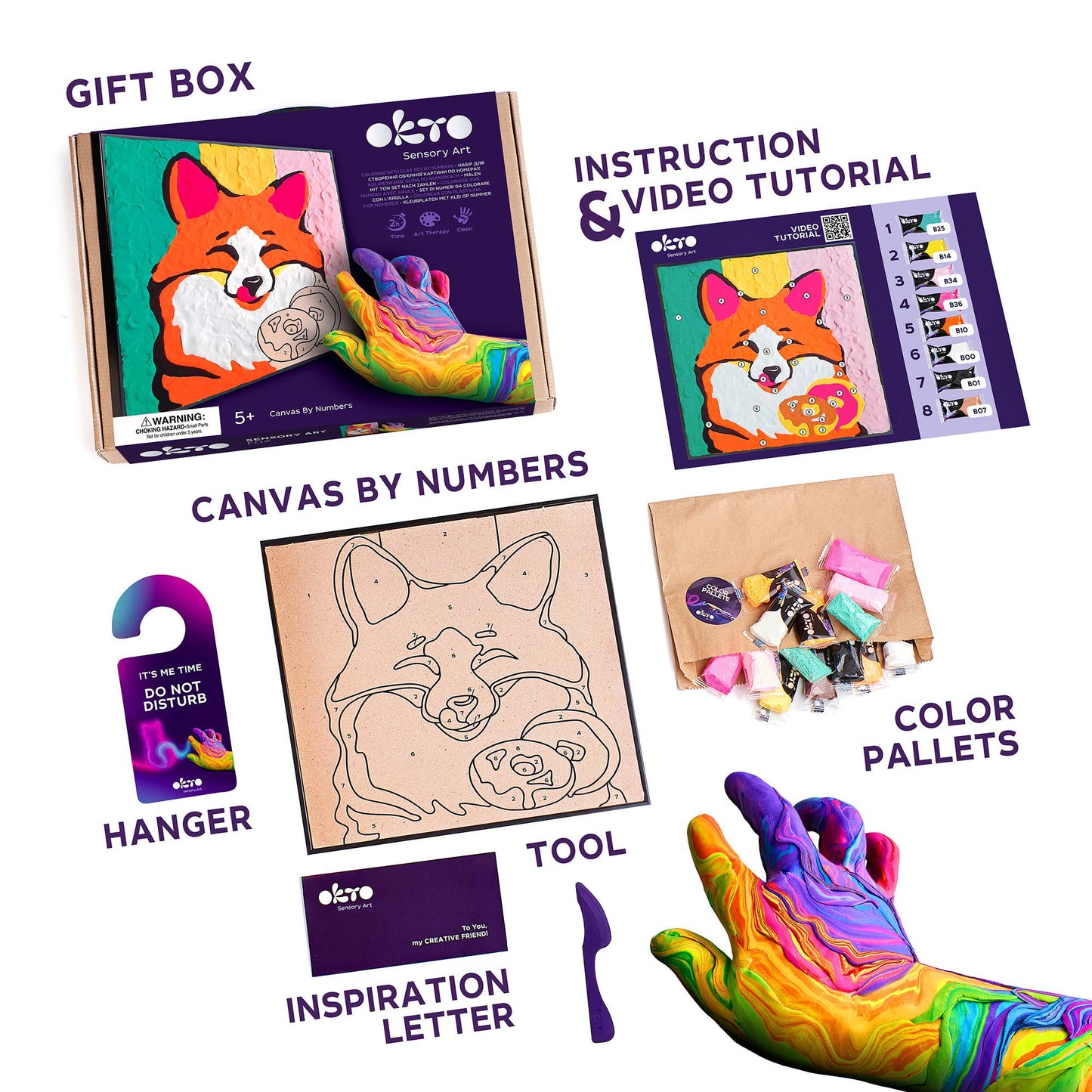 Fox Sensory Art OKTO Clay-by-Numbers Kit(11.4” x 11.4”)