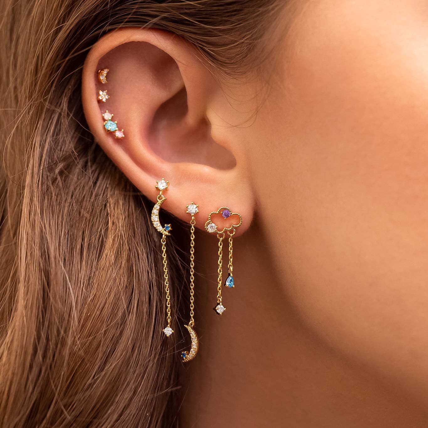 Reigning Clouds Dangle Earrings: Gold