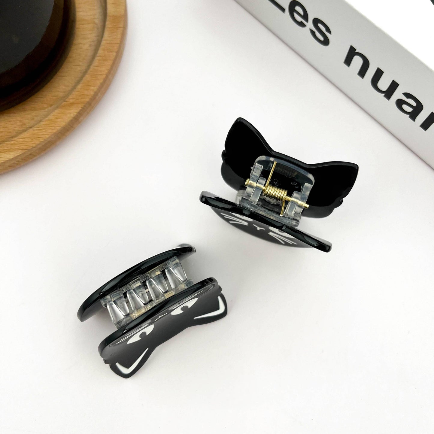 Eye-rolling Cat Claw Clip, Black Cat Hair Clip