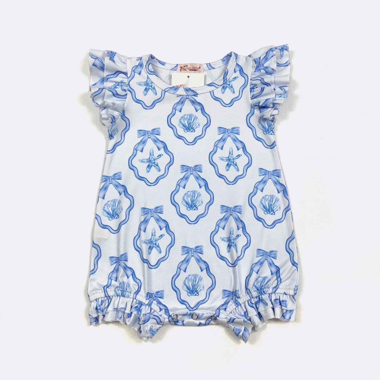 Blue Seashell Belle Baby Romper: 0/6mo