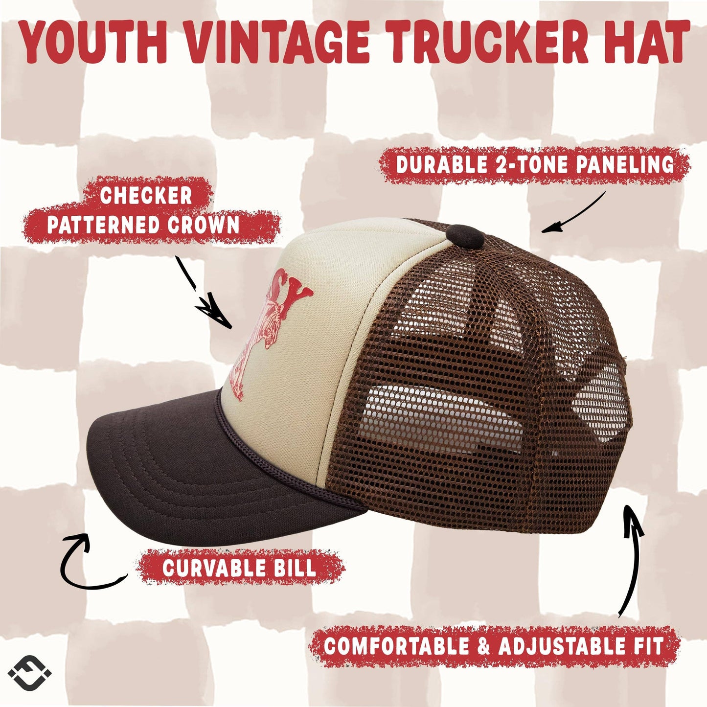 Kid's Trucker Hat: Easy Tiger - Beige/Brown: Medium/Large (2-9 Years)