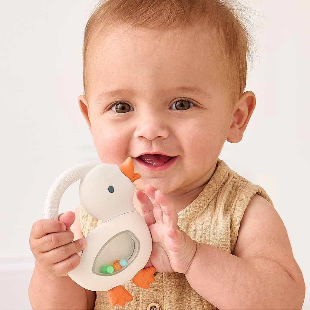 "NEW" Bitzy Shake™ - Silicone Teether with Rattle: Goose
