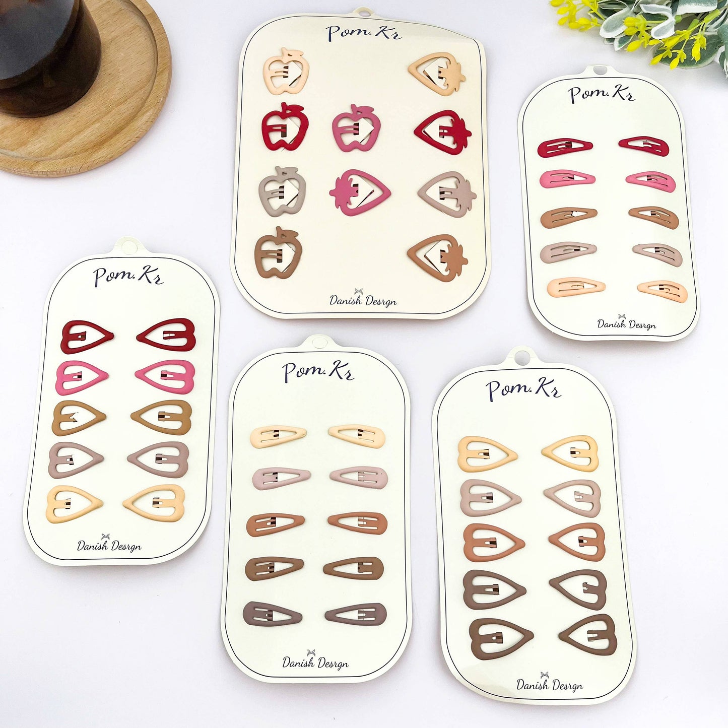 Small Kids BB Hair Clips, Heart & Teardrop Snap Clips: Apple Strawberry