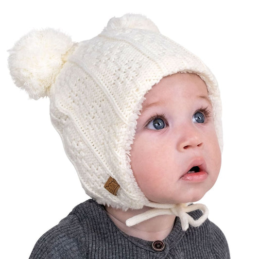 Jan & Jul - Knt Winter Earflap Hat - Cream Bear