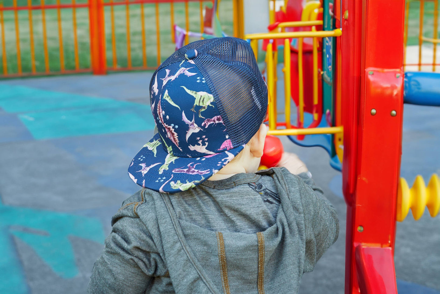 Flat Brim Trucker Hat - Dinosaur Print: Kids (2-9 Years)