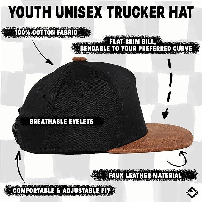 Flat Brim Trucker Hat - Dude - Black/Faux Leather: Kids (2-9 Years)