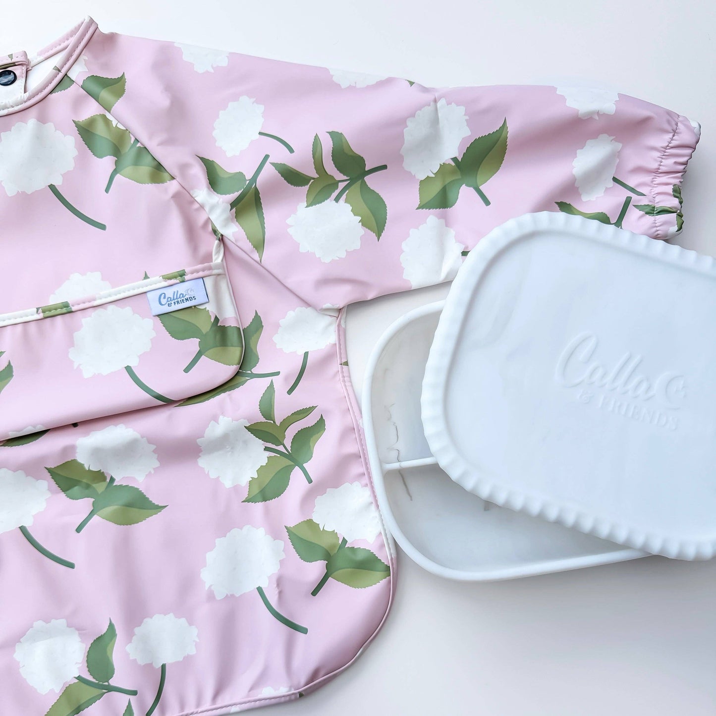 The Grayson Long Sleeve Bib - Hydrangeas: Pink / 6-36M