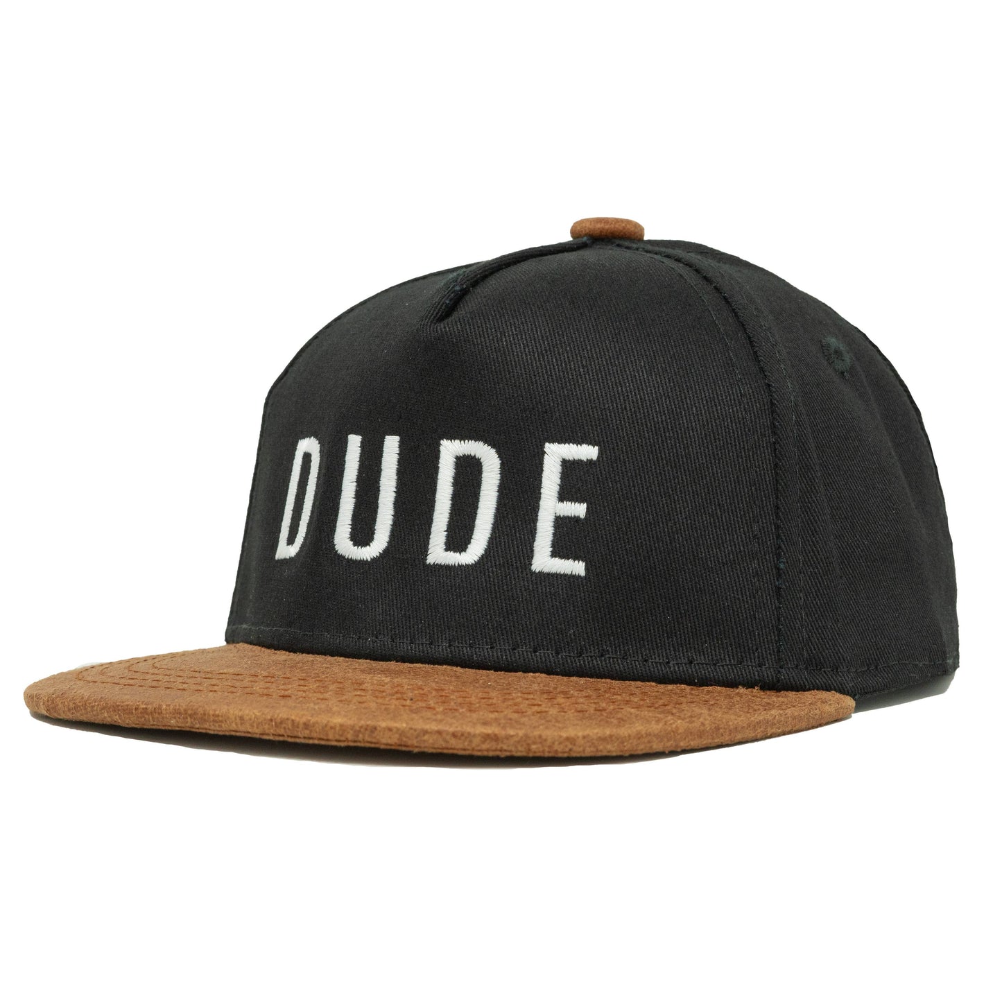 Flat Brim Trucker Hat - Dude - Black/Faux Leather: Kids (2-9 Years)