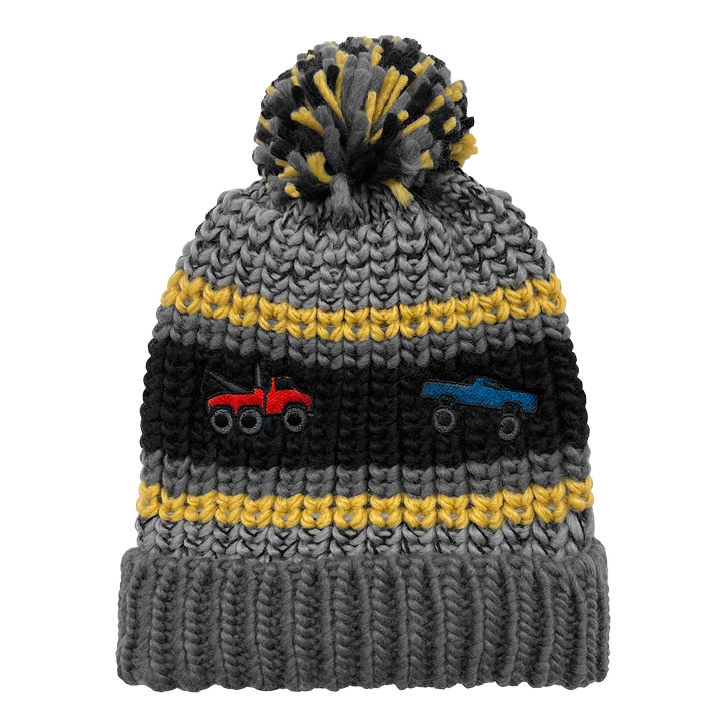 Boys Knit Cuff Hat w. Embroidered Trucks Size 2-4 Toddler