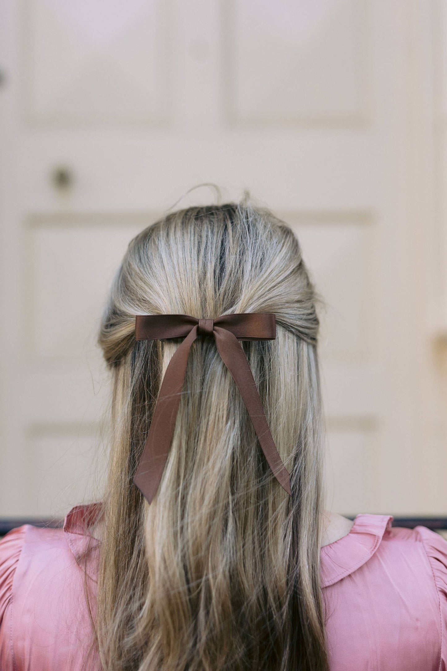 Thin Matte Satin Hair Bow Barrette | Micro Florence Bow: Hazelnut