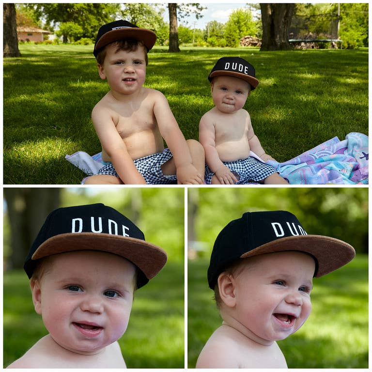Flat Brim Trucker Hat - Dude - Black/Faux Leather: Kids (2-9 Years)