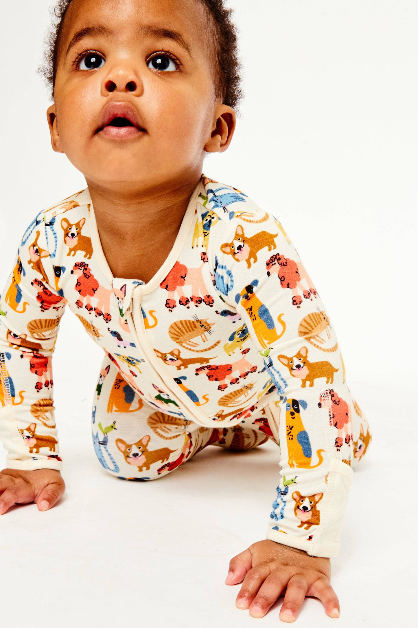 Soft & Stretchy Zipper Footie - Cats + Dogs: 3-6M