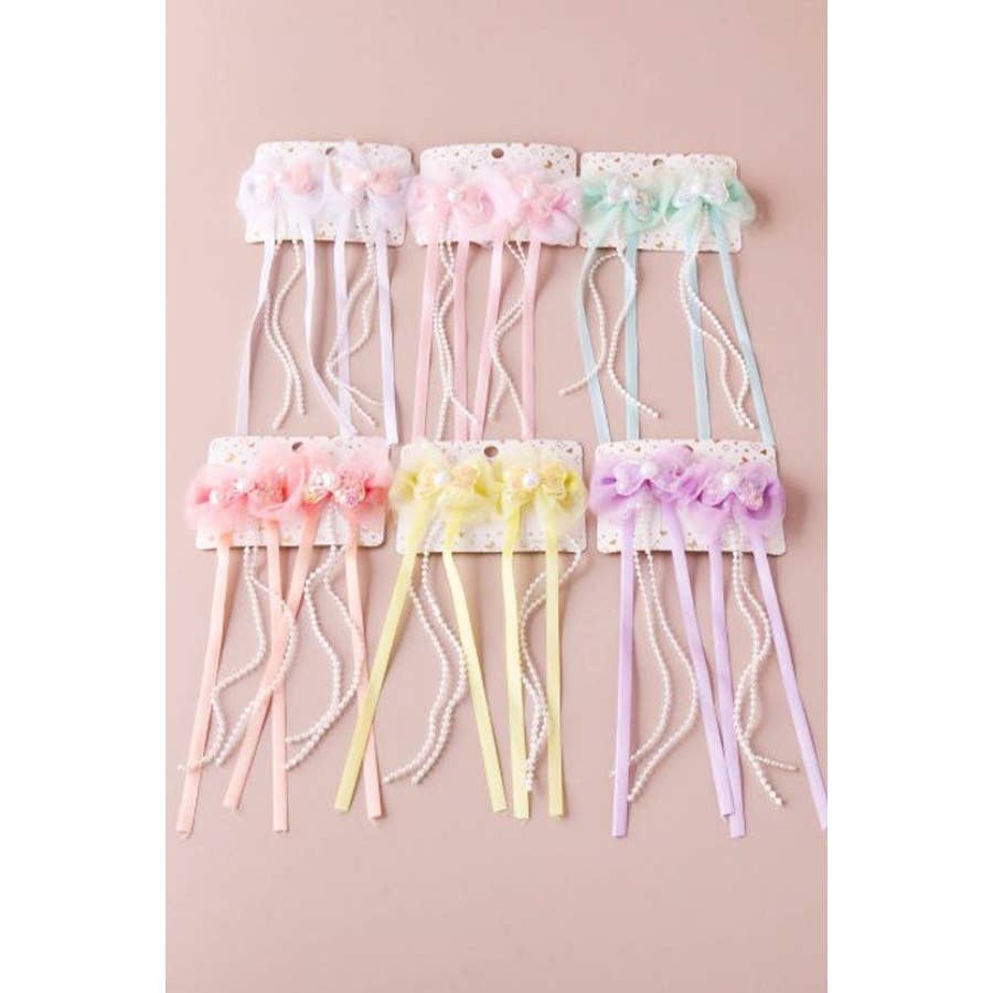 Sequin Bow Long Ribbon Hair Clips