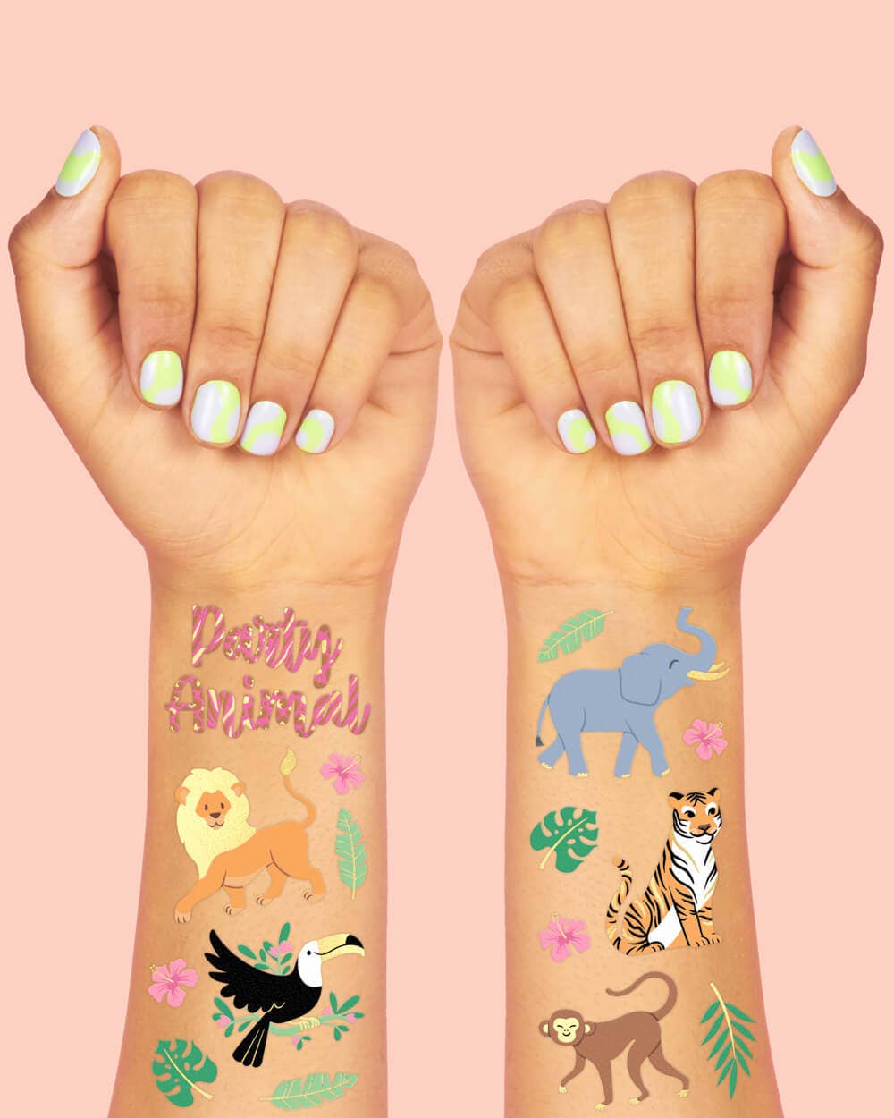 Pretty Wild Tats - 36 foil temporary tattoos, kids safari