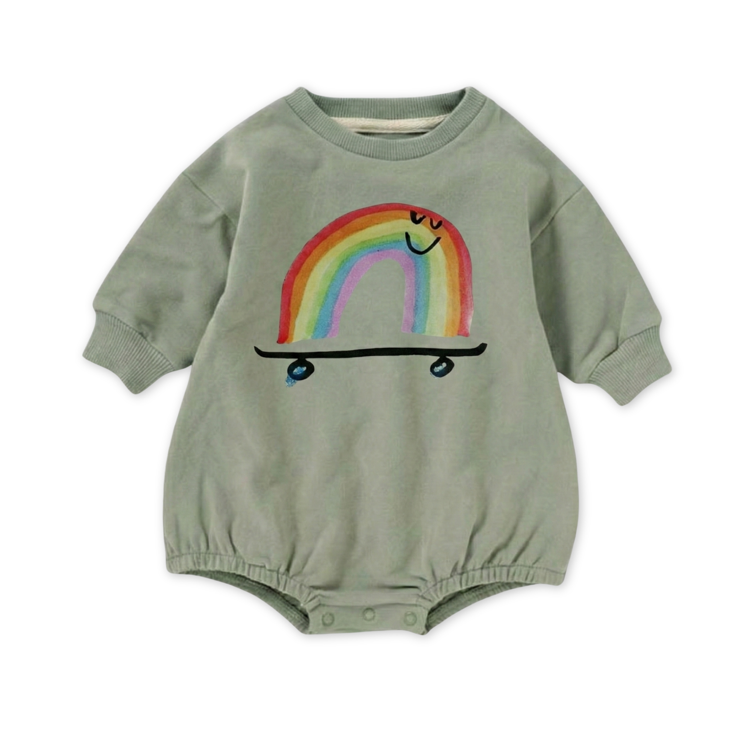Organic Cotton French Terry Bubble Romper - Rainbow Skateboard: Cream / 0-3 months