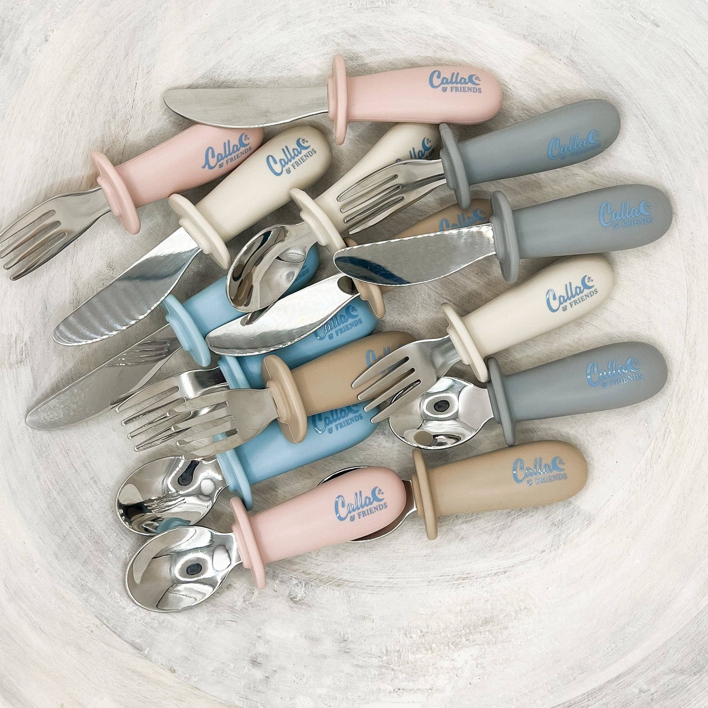 Silicone & Stainless Steel Toddler Utensil Set: Petal Pink