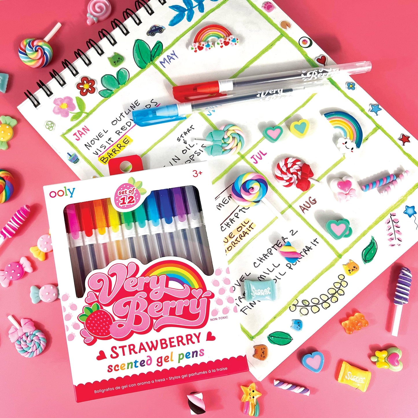 Very Berry Strawberry Scented Gel Pens - Set of 12