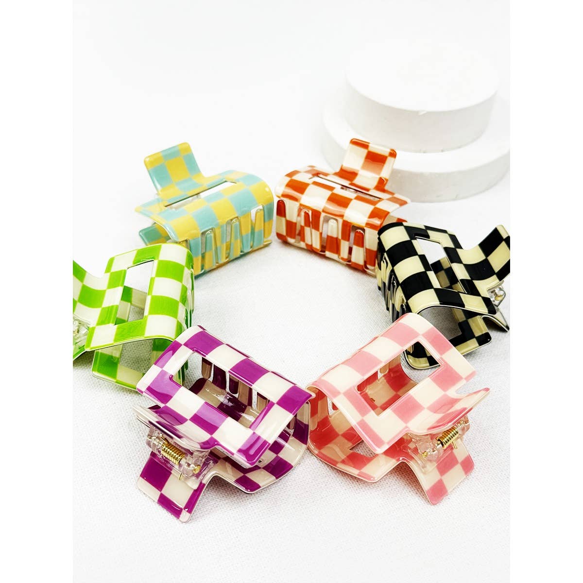 Colorful Checkered Medium Size Hair Clip Claw