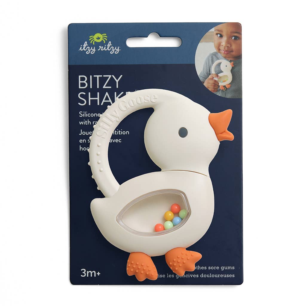 "NEW" Bitzy Shake™ - Silicone Teether with Rattle: Goose