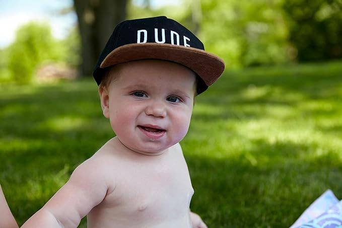 Flat Brim Trucker Hat - Dude - Black/Faux Leather: Kids (2-9 Years)