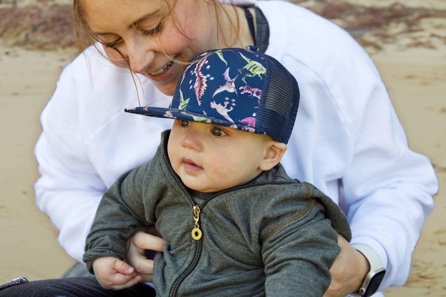 Flat Brim Trucker Hat - Dinosaur Print: Kids (2-9 Years)