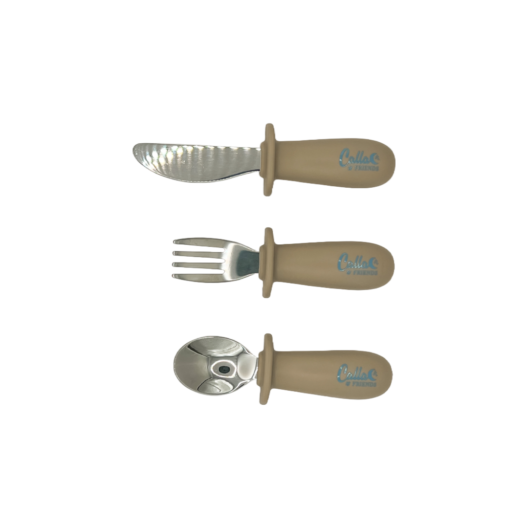 Silicone & Stainless Steel Toddler Utensil Set: Petal Pink