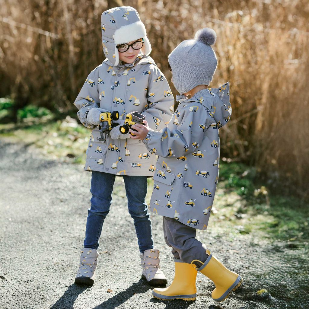 Jan & Jul - Fleece Lined Rain Jacket - Grey Construction