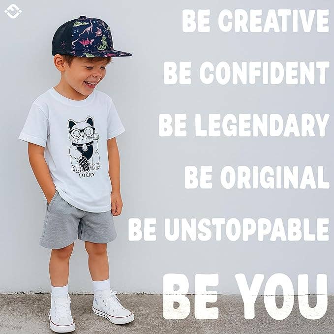 Flat Brim Trucker Hat - Dinosaur Print: Kids (2-9 Years)