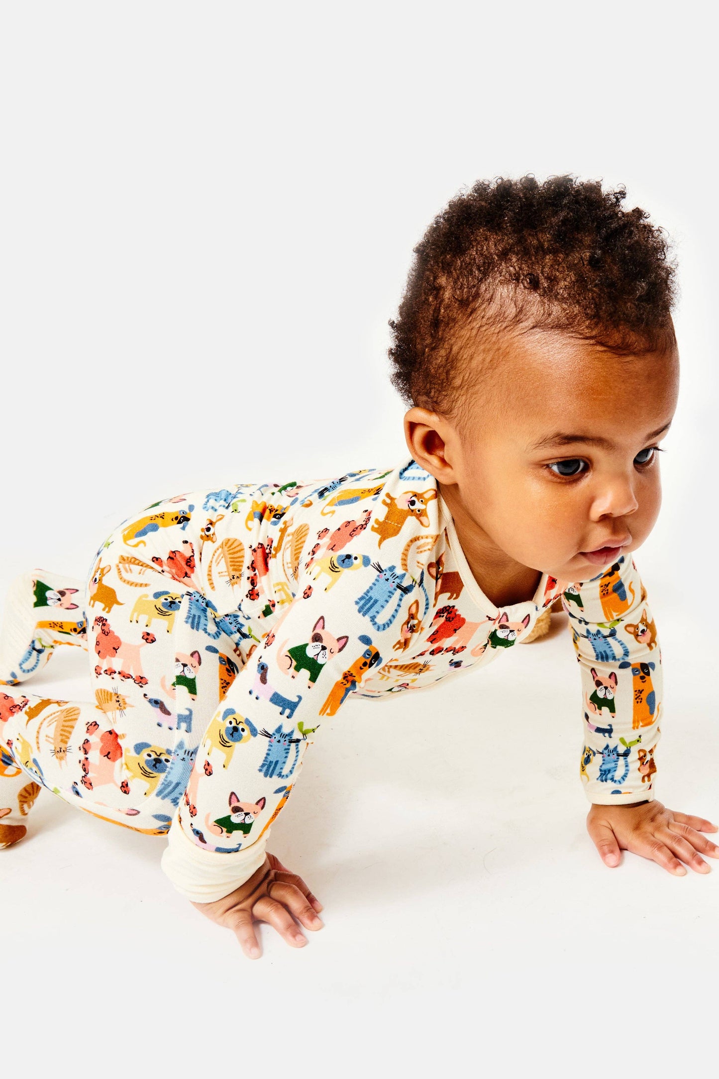 Soft & Stretchy Zipper Footie - Cats + Dogs: 3-6M