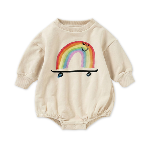 Organic Cotton French Terry Bubble Romper - Rainbow Skateboard: Cream / 12-18 months