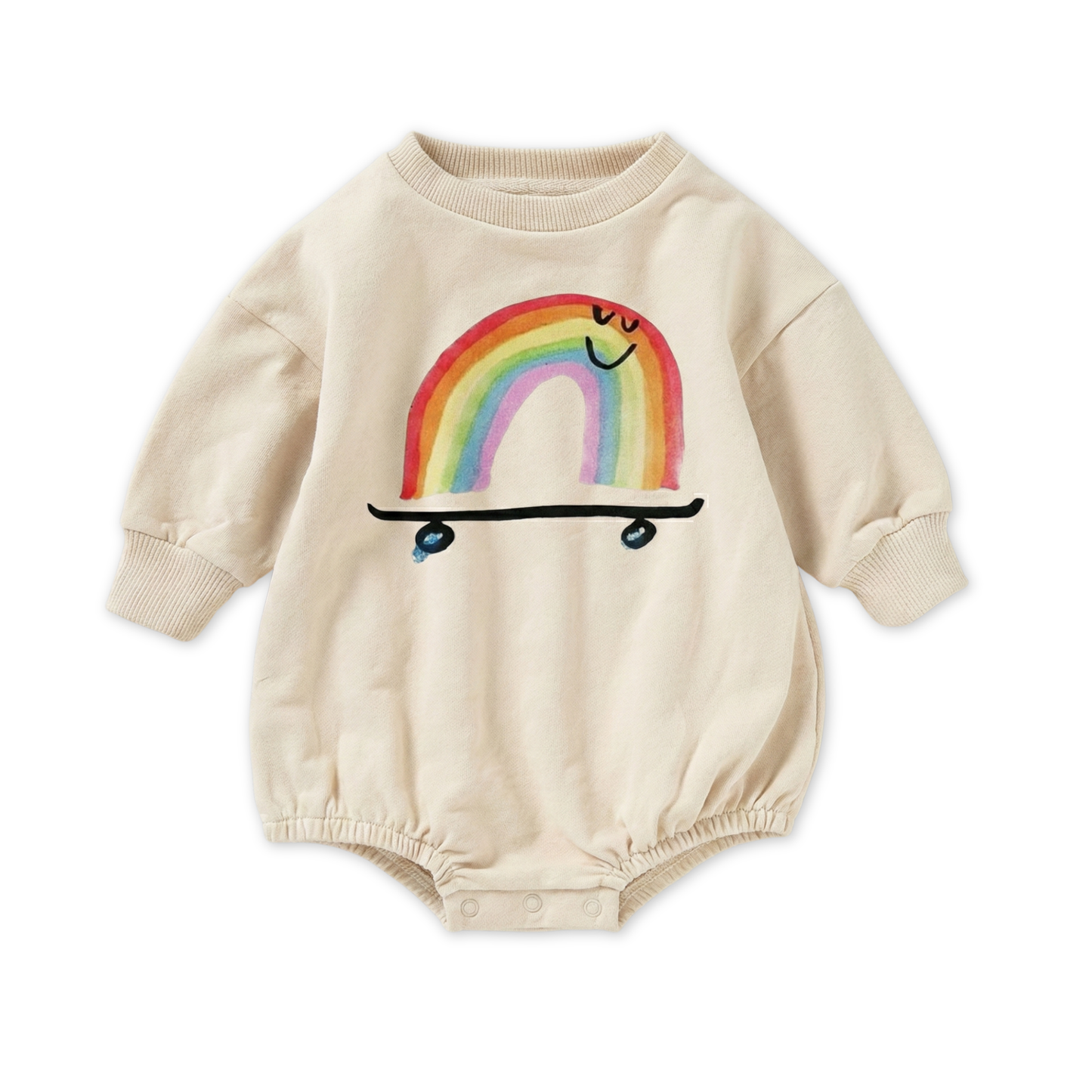 Organic Cotton French Terry Bubble Romper - Rainbow Skateboard: Cream / 0-3 months