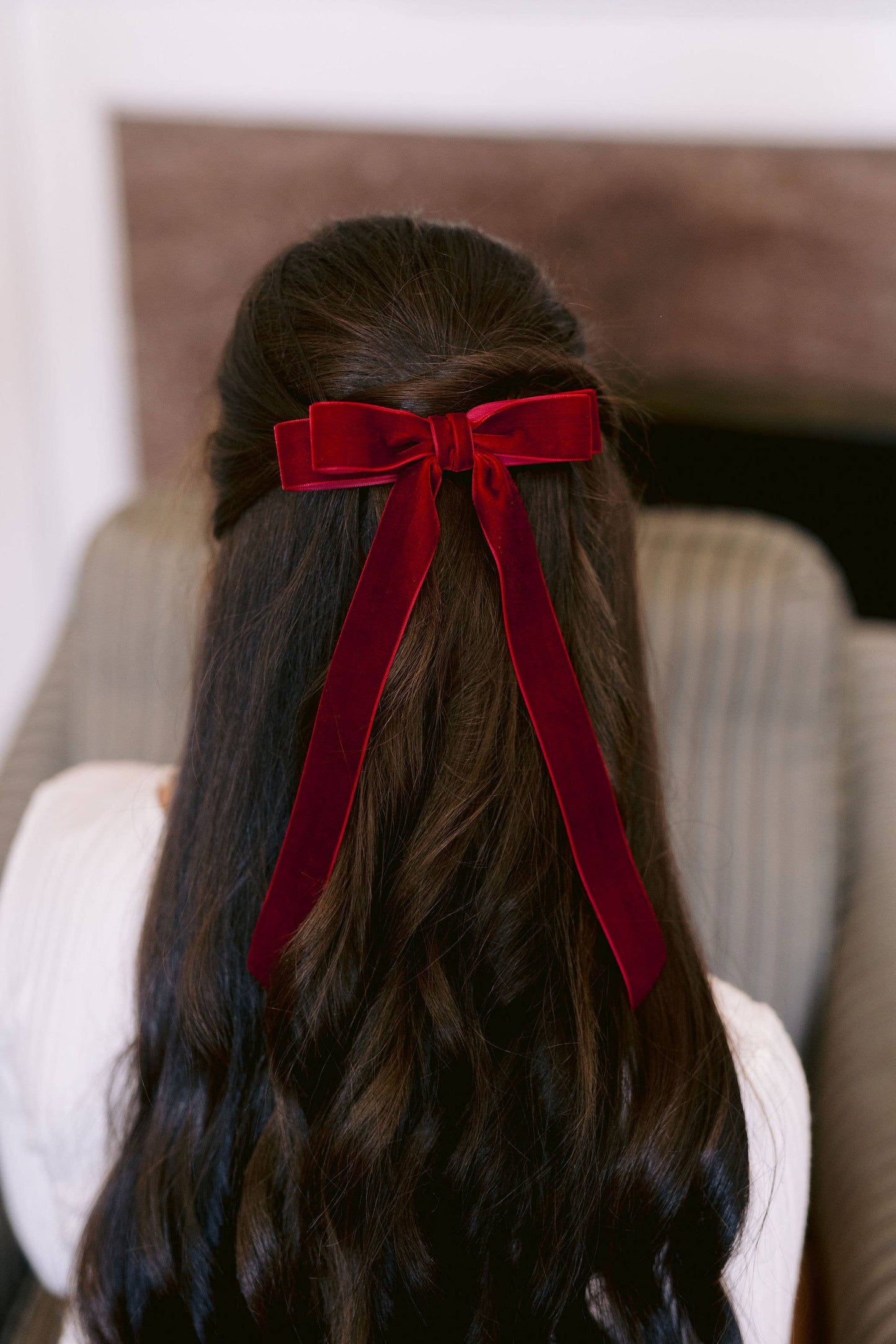 Long Velvet Hair Bow Barrette | Alice Bow - Long Length: Gingerbread