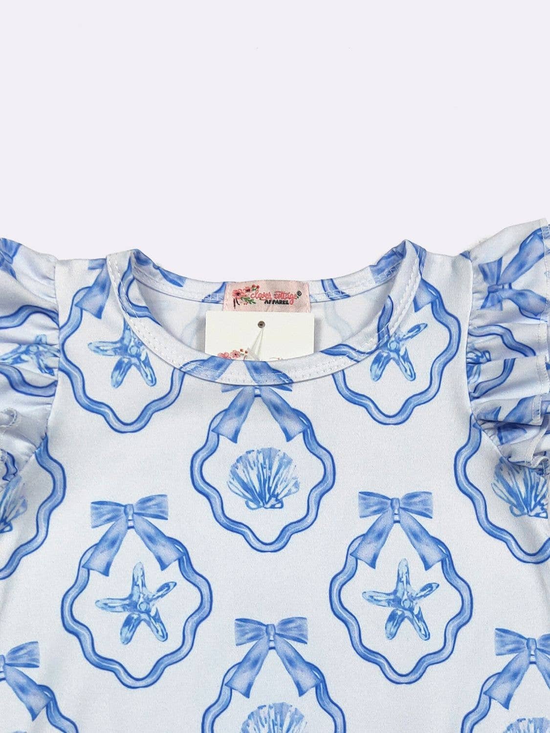 Blue Seashell Belle Baby Romper: 0/6mo
