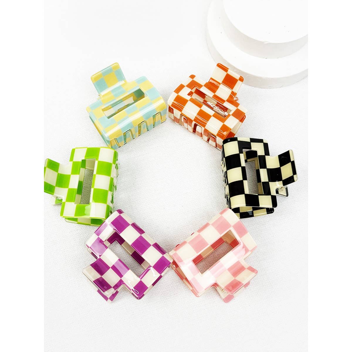 Colorful Checkered Medium Size Hair Clip Claw