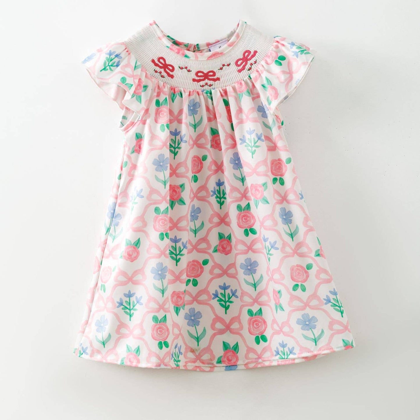 Trellis Bow Smocked Girls Dress: 4t