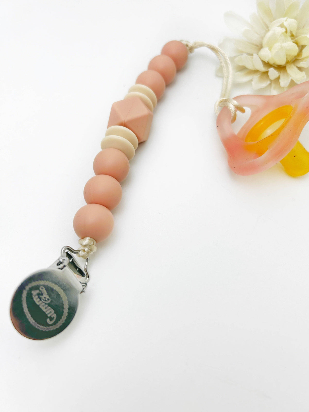 Peach Silicone Pacifier Clip for Stylish Baby Gift