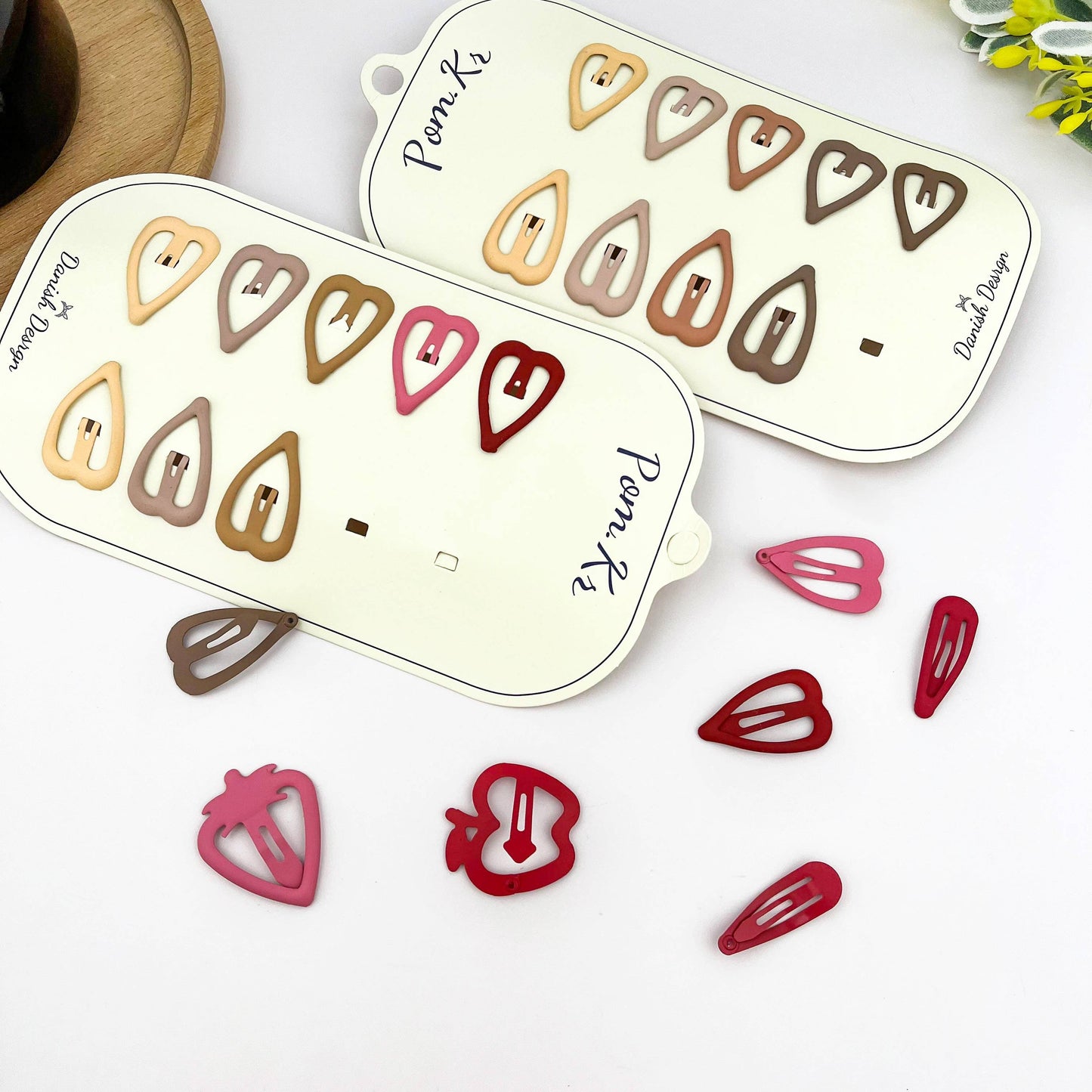 Small Kids BB Hair Clips, Heart & Teardrop Snap Clips: Apple Strawberry