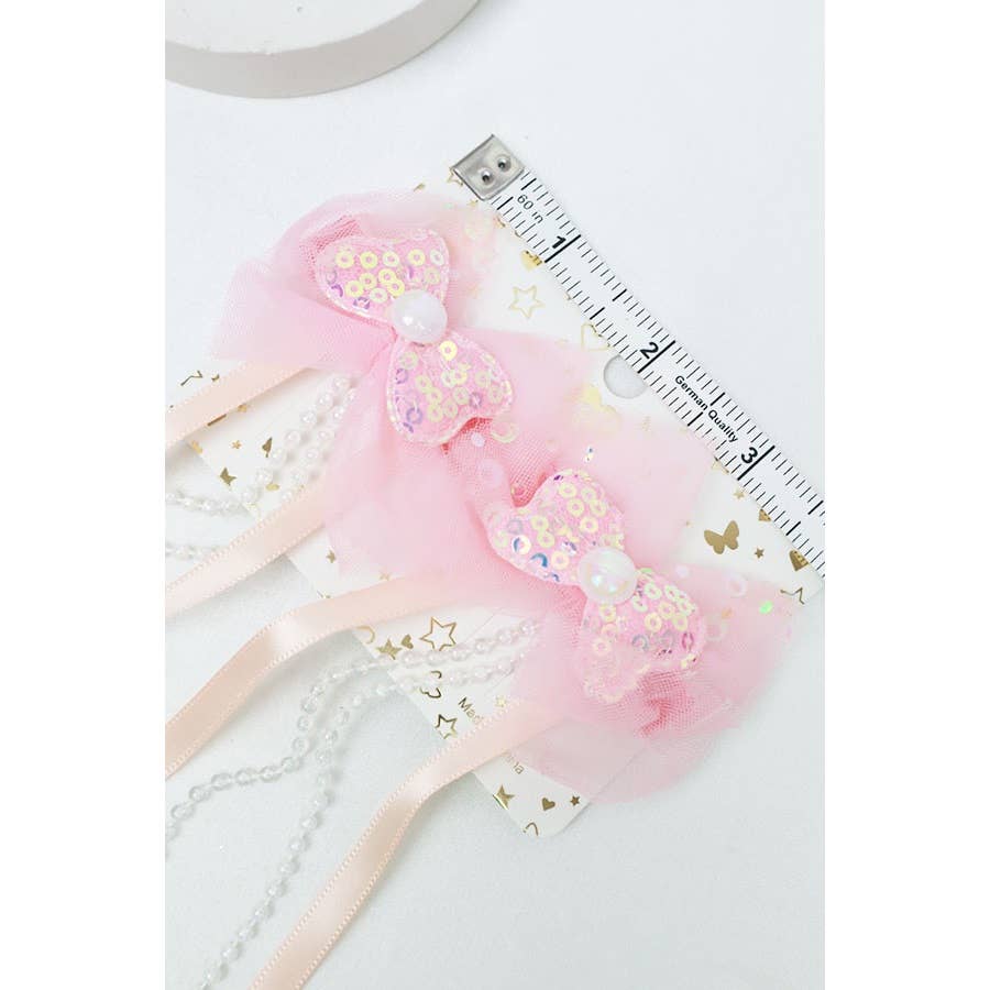 Sequin Bow Long Ribbon Hair Clips