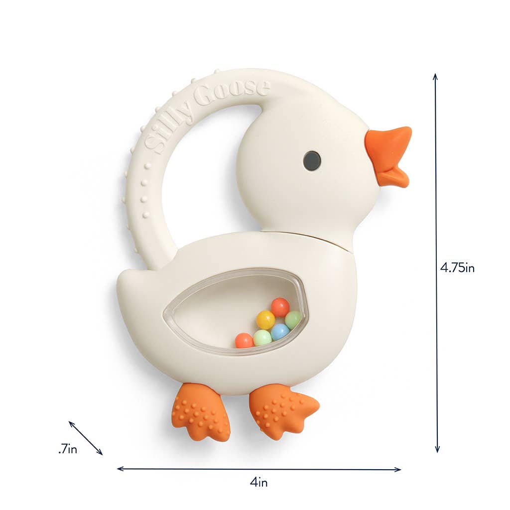 "NEW" Bitzy Shake™ - Silicone Teether with Rattle: Goose