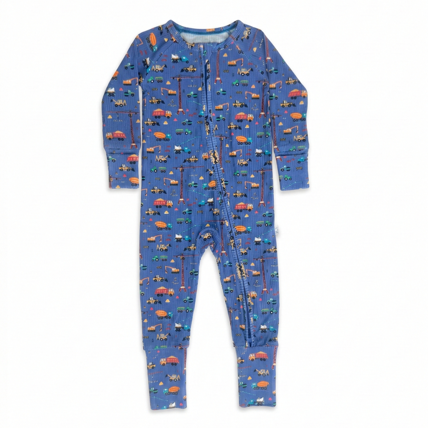 Small Ribbed Bamboo Zip Romper — Blue Construction: 12-18m